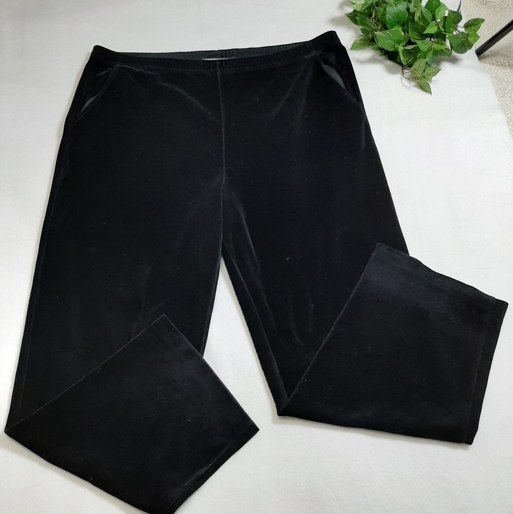 St. John Sport Black Velvet‎ Elastic Waist Pants L